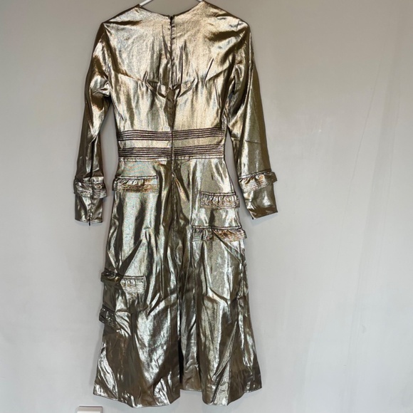 NWT Burberry Long-Sleeve Gold Metallic Ruffle-Trim Dress size US 2 - Picture 12 of 16